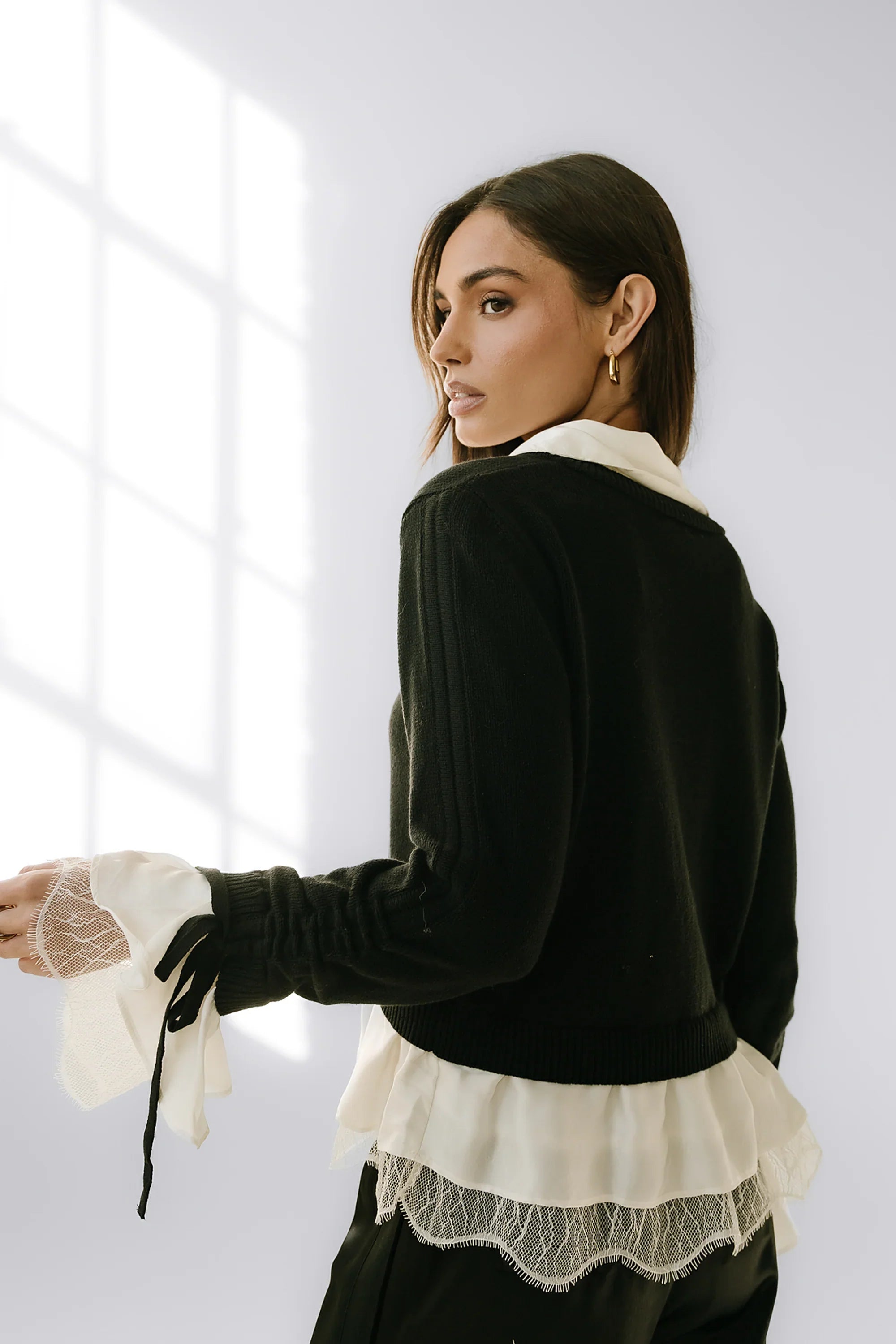 Bennet Double Layer Sweater in Black