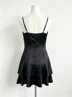 Black Satin Tiered Mini Cami Dress