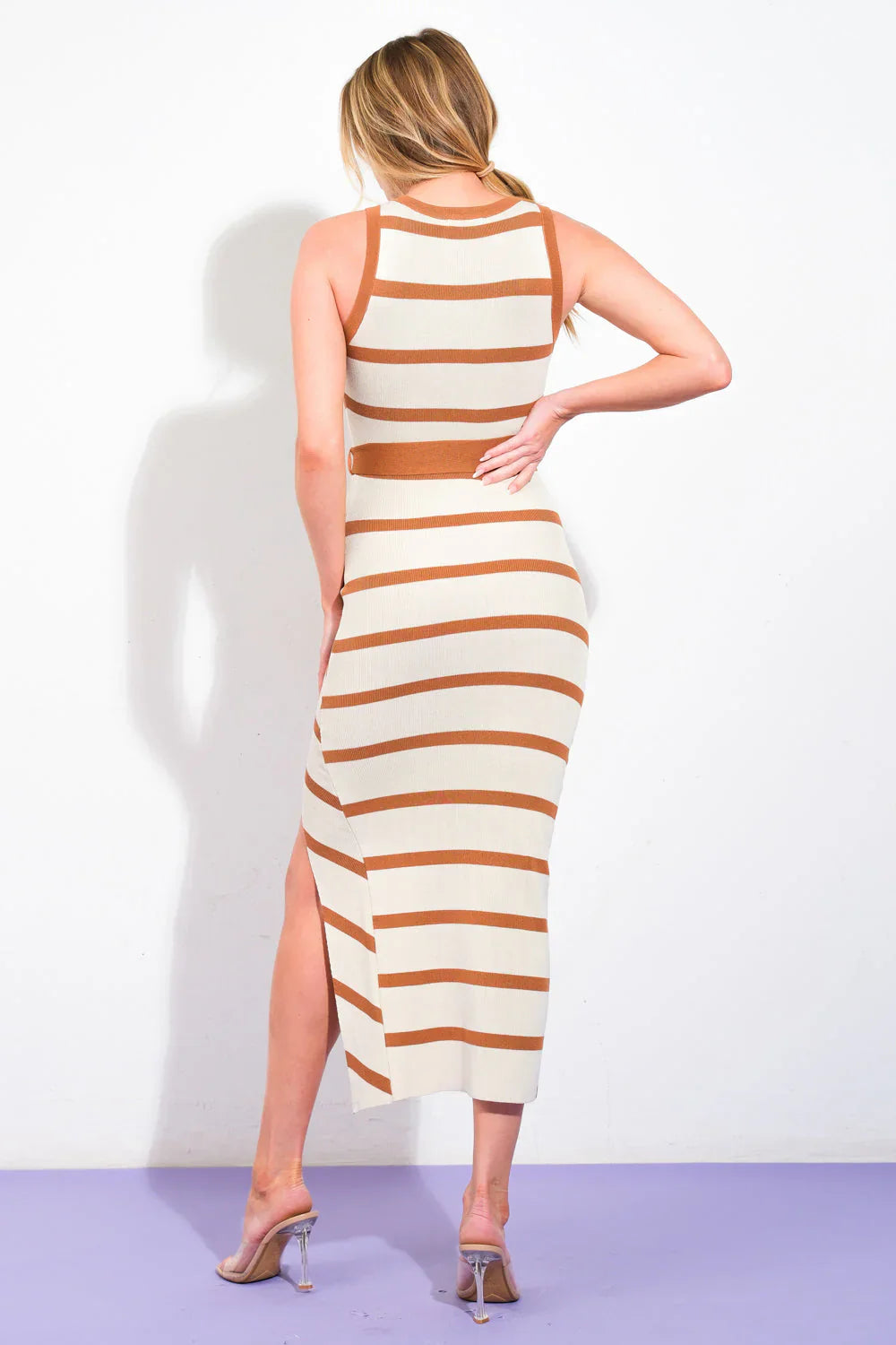 WENDI STRIPED KNIT MIDI DRESS
