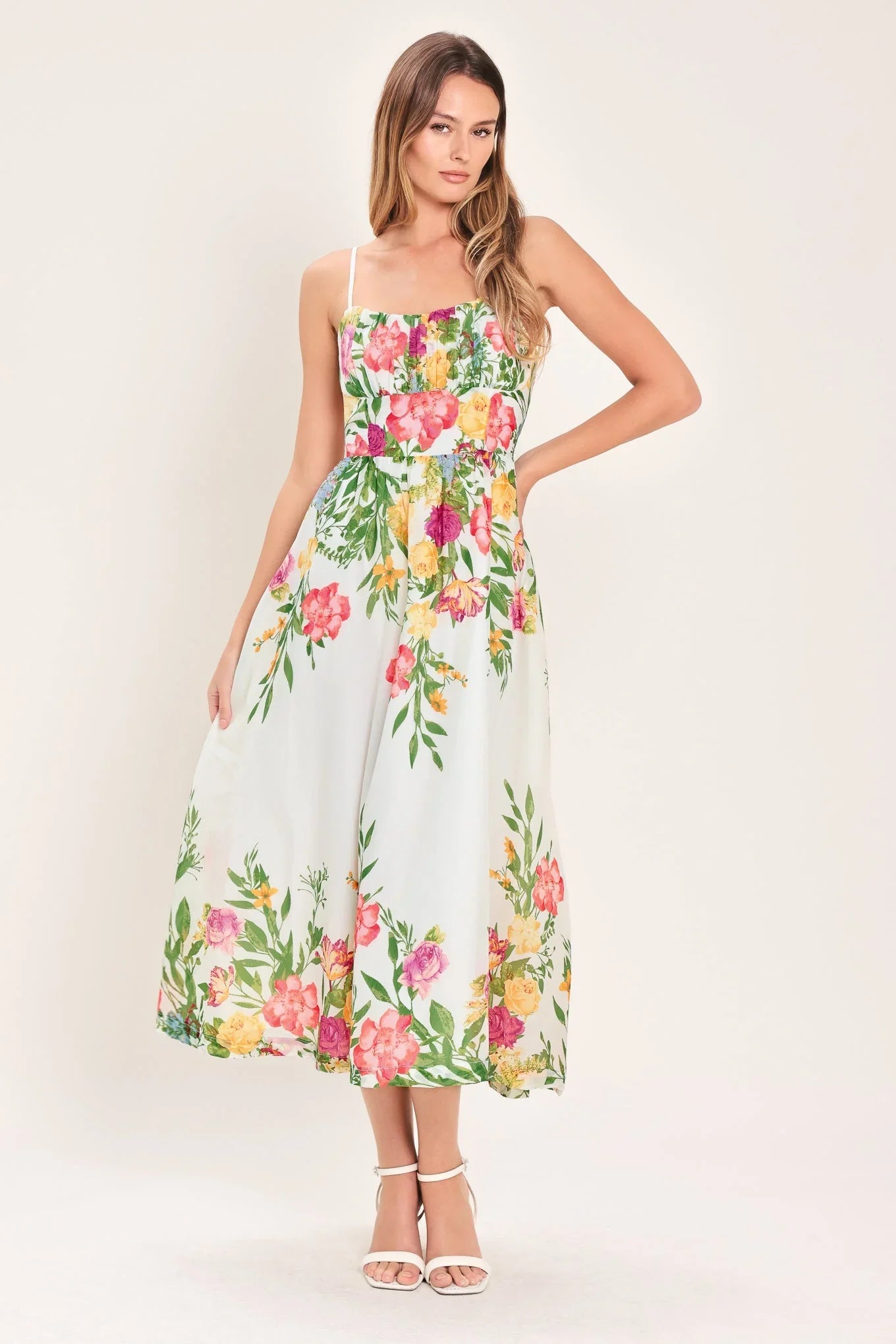 SHADOW FLORAL MIDI DRESS