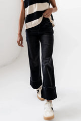 Jade Cuffed Wide Leg Jeans in Black