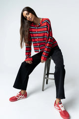 Mariah Striped Cardigan in Red FINAL SALE