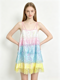 Rainbow Sequin Tiered Tie Back Mini Dress