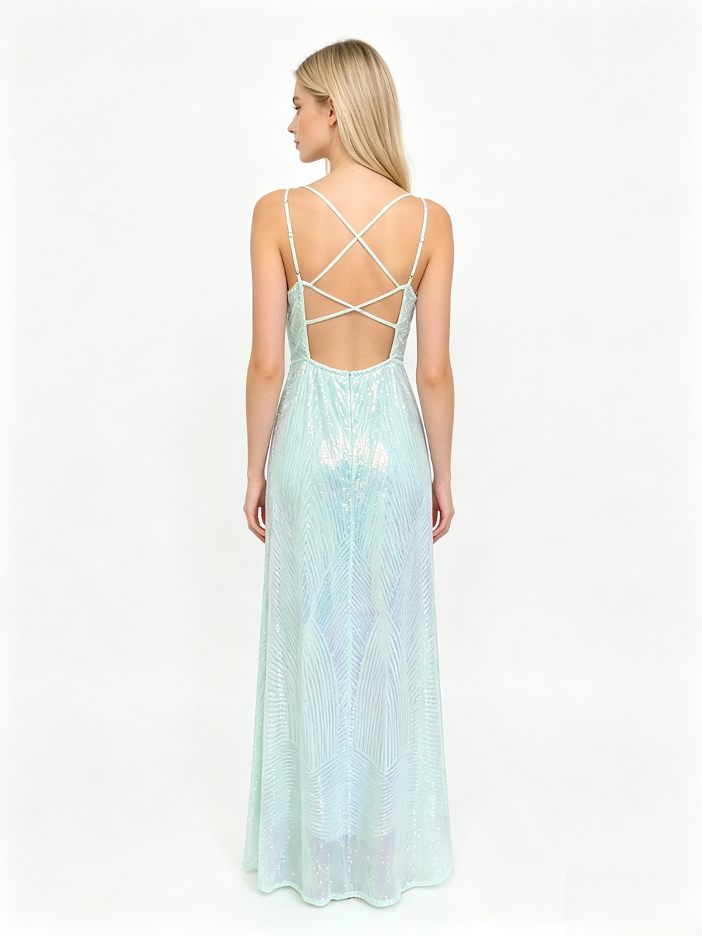 Mint Sequin Crisscross Back Maxi Dress