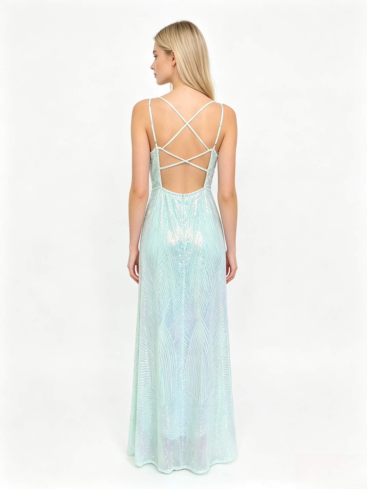 Mint Sequin Crisscross Back Maxi Dress