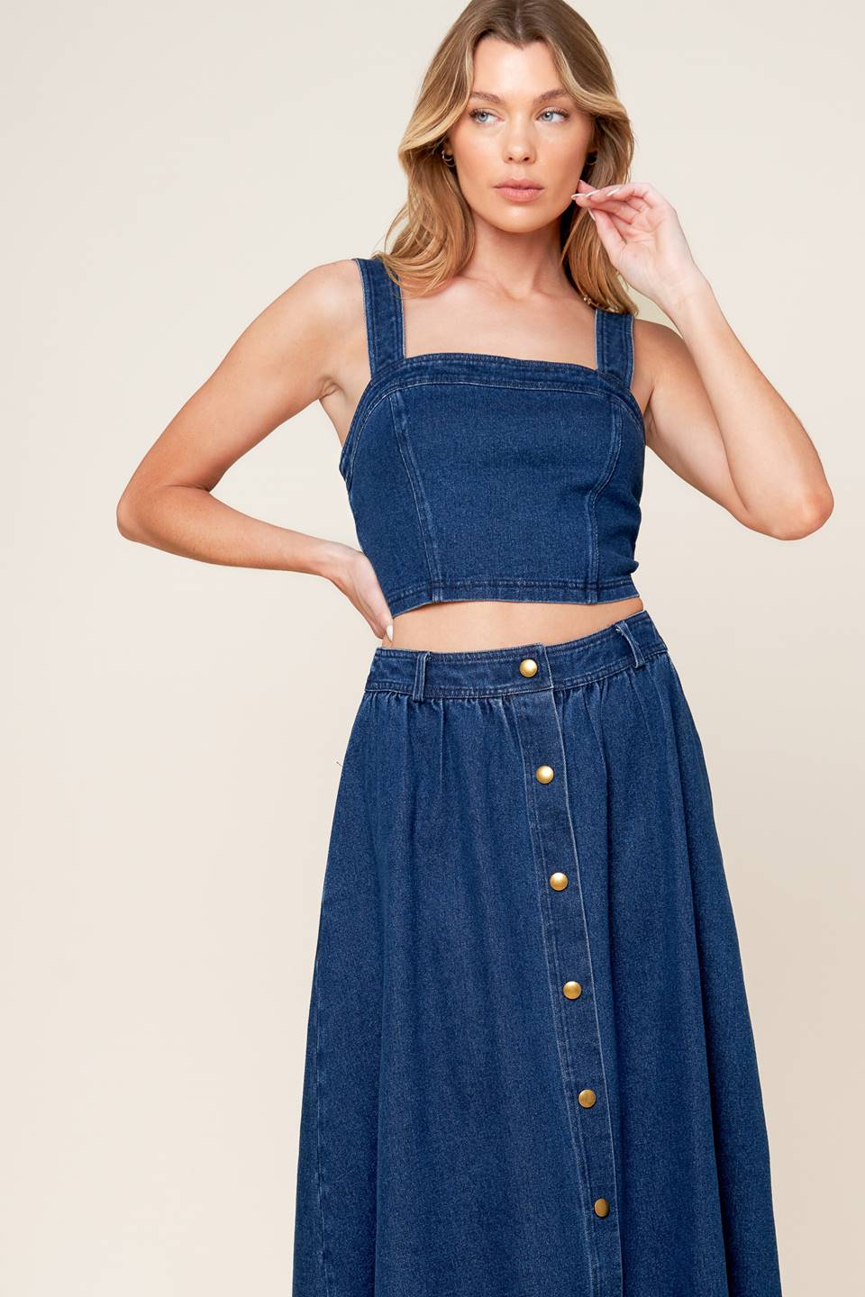 SIMPLY THE VIBE DENIM CROP TOP SKIRT SET