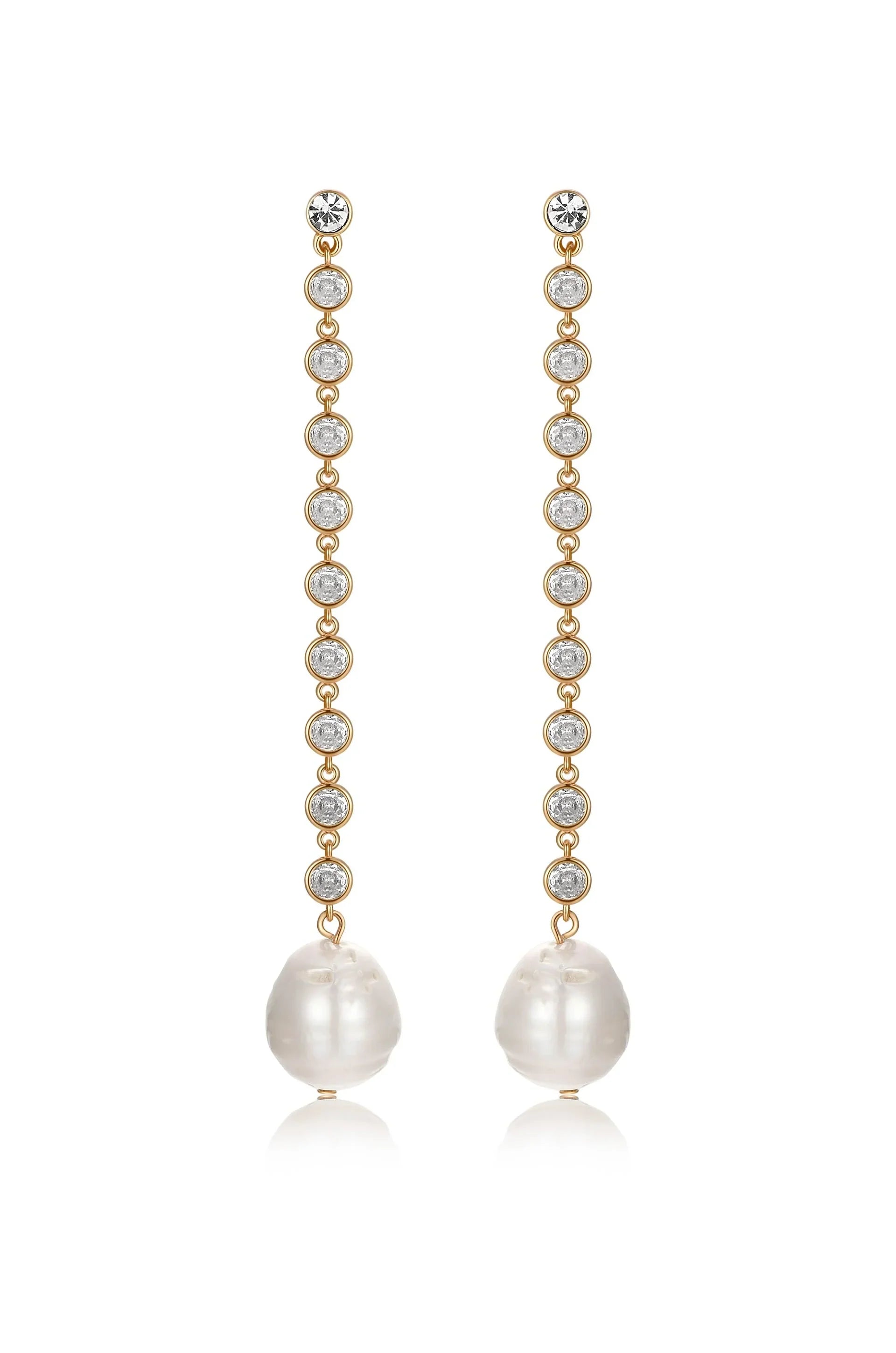 Crystal Chain Pearl Drop Earrings