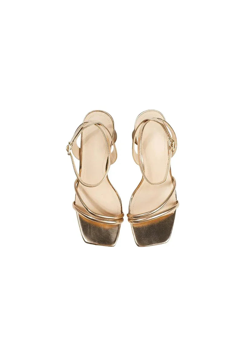 Metallic Strappy Block Heel Sandals