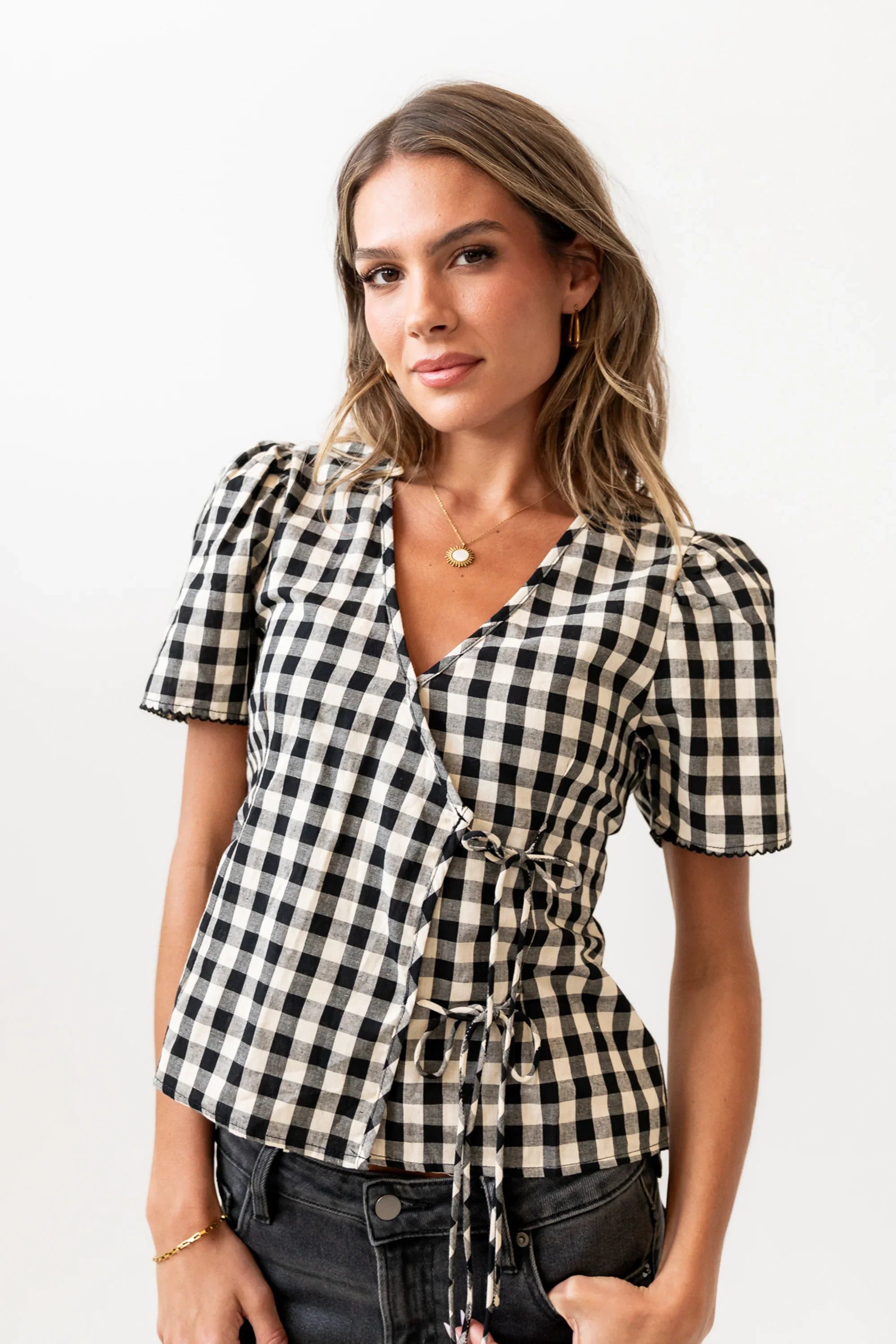 Callie Gingham Blouse in Black