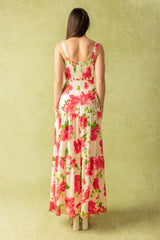 CRIMSON BLOOMS RED FLORAL MAXI DRESS