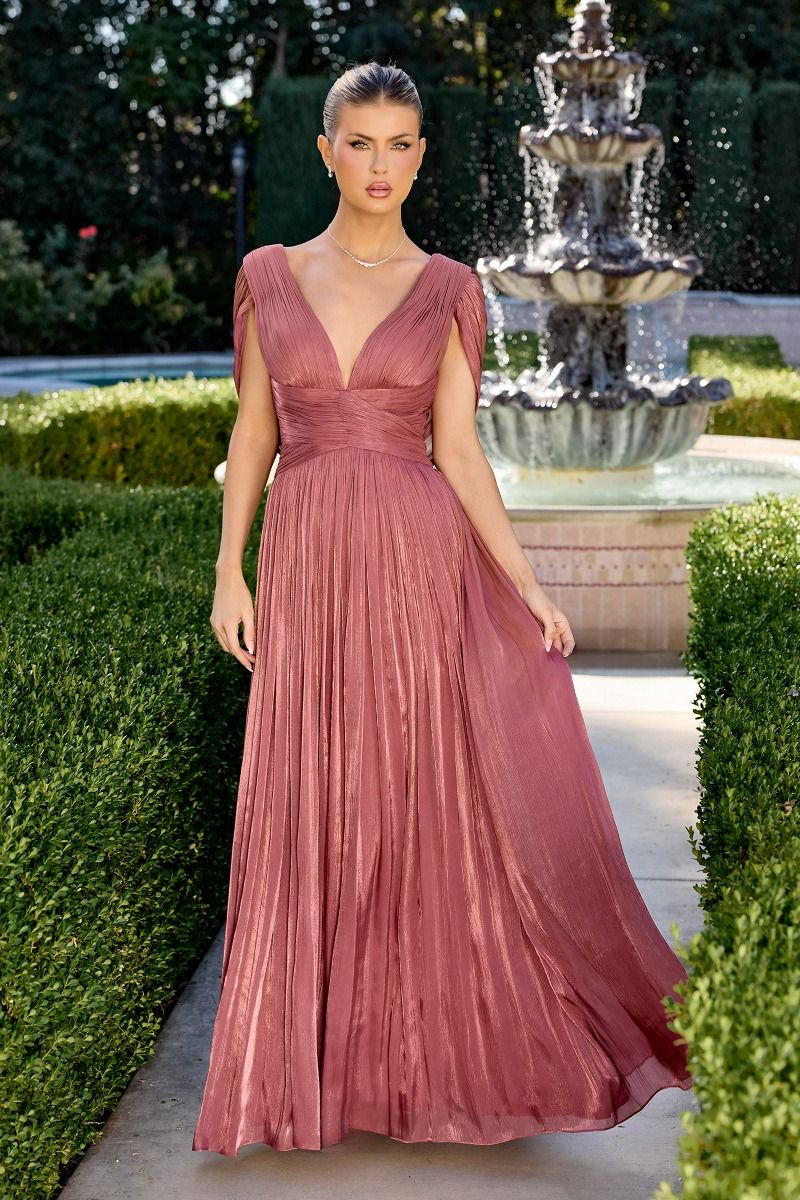 Astrid Gown Draped Cap Sleeve Shimmer Chiffon Dress