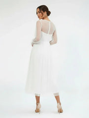 Elegant A Line Long Sleeve Tea Length Wedding Dresses