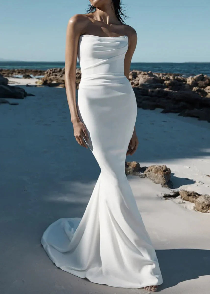 Mermaid Satin Sleeveless Wedding Dress With Sweep Train