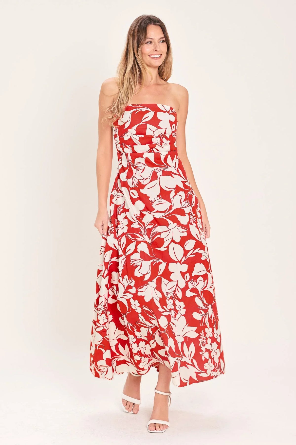 VIBRANT PETAL RED MIDI DRESS