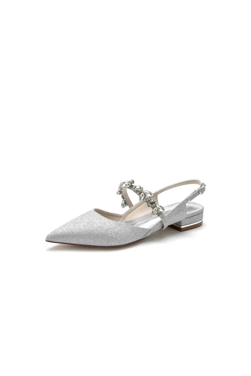 Crystal Strap Pointed Toe Low Heels