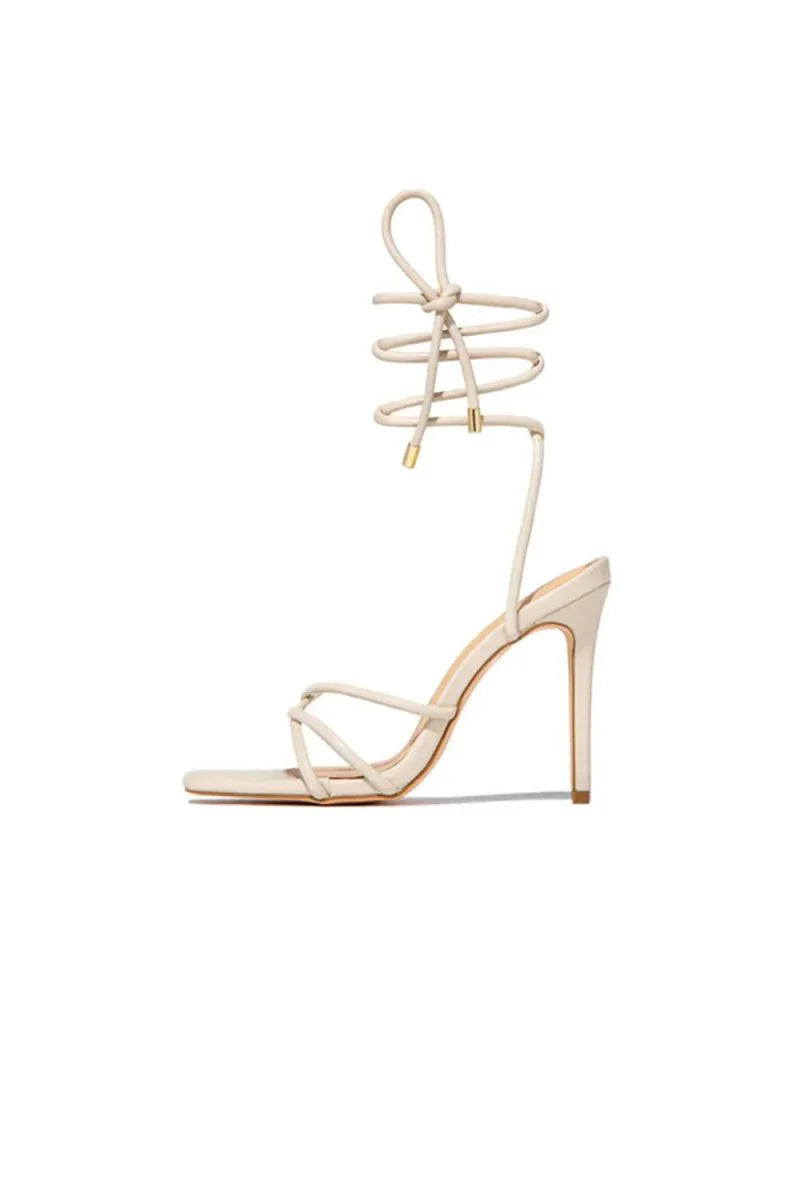 Squared Open Toe Strappy Silhouette Ankle Wrap Women Heeled Sandal