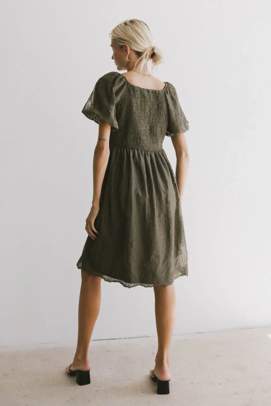 Karrie Embroidered Midi Dress in Olive FINAL SALE