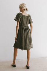 Karrie Embroidered Midi Dress in Olive FINAL SALE