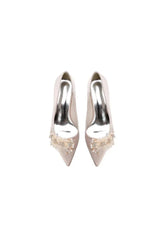 Pointed Toe Satin Slip on Chunky Wedding Shoes With Flower
