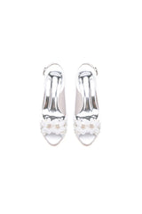 Peep Toe Slingback Beaded Chunky Wedding Shoes with Flowers