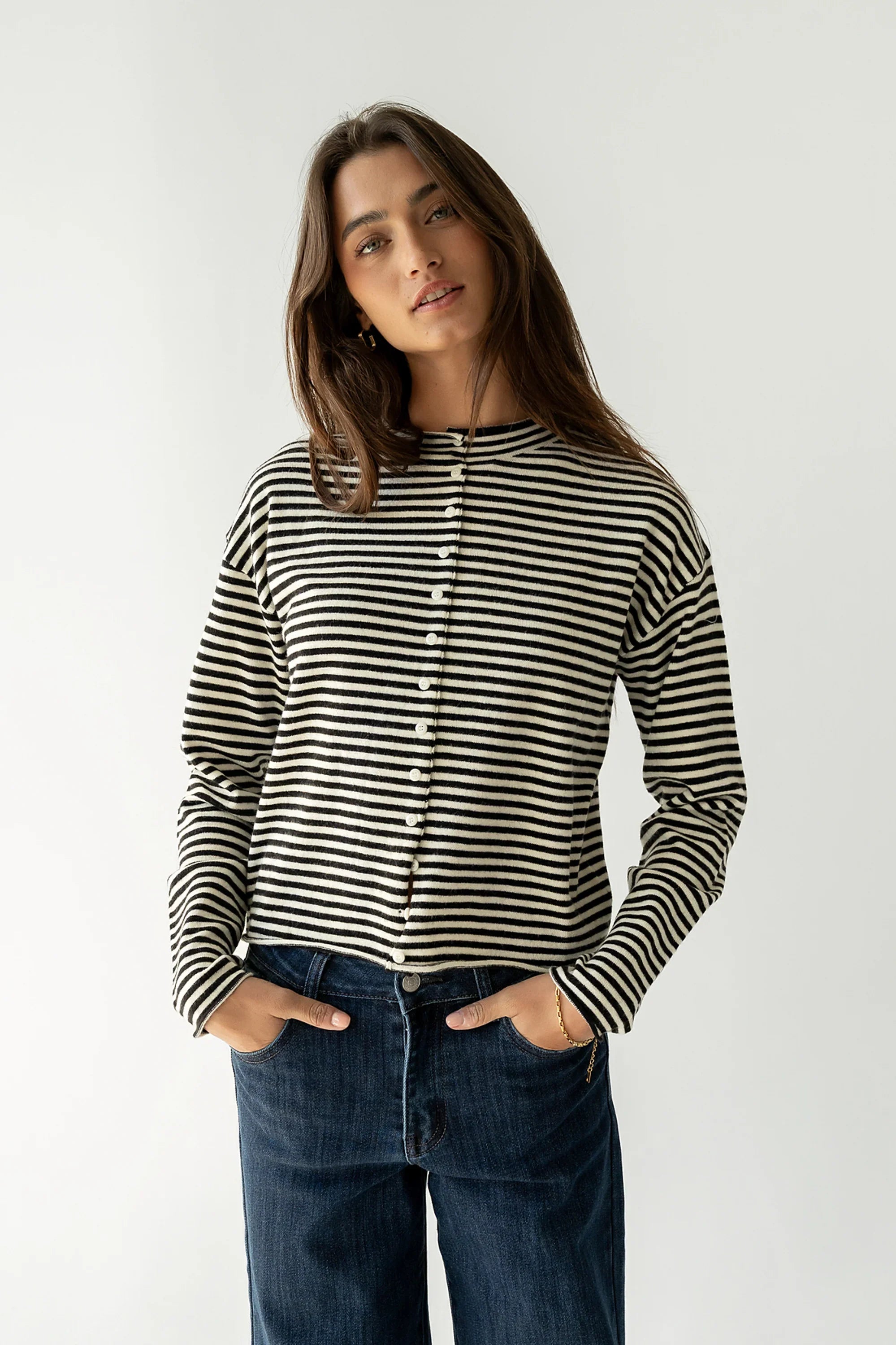 Julianne Striped Cardigan in Black