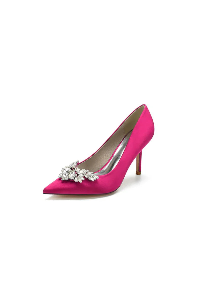 Party Pointed Toe Crystal Satin High Heels