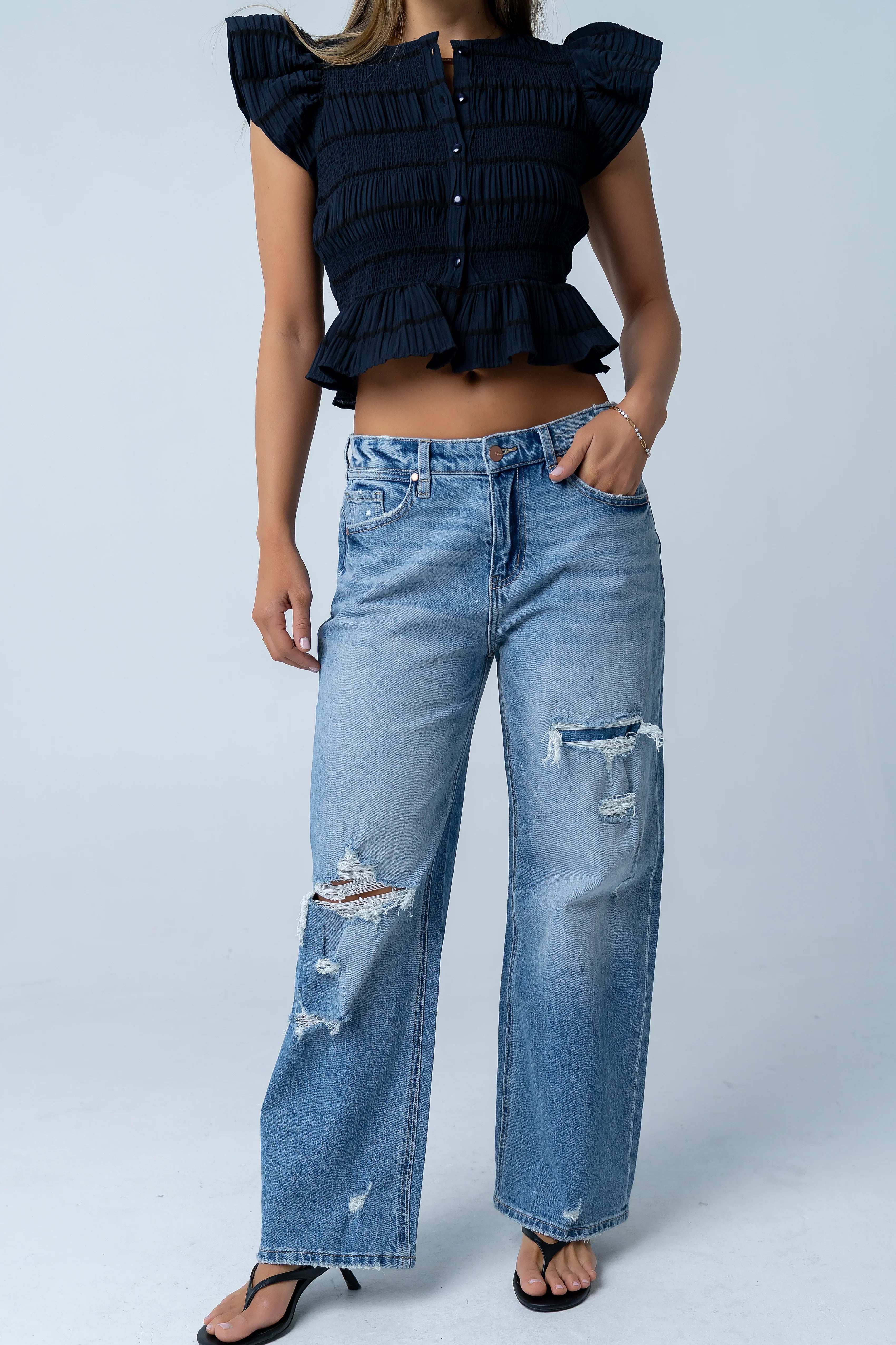 Quinny Distressed Wide Leg Jeans