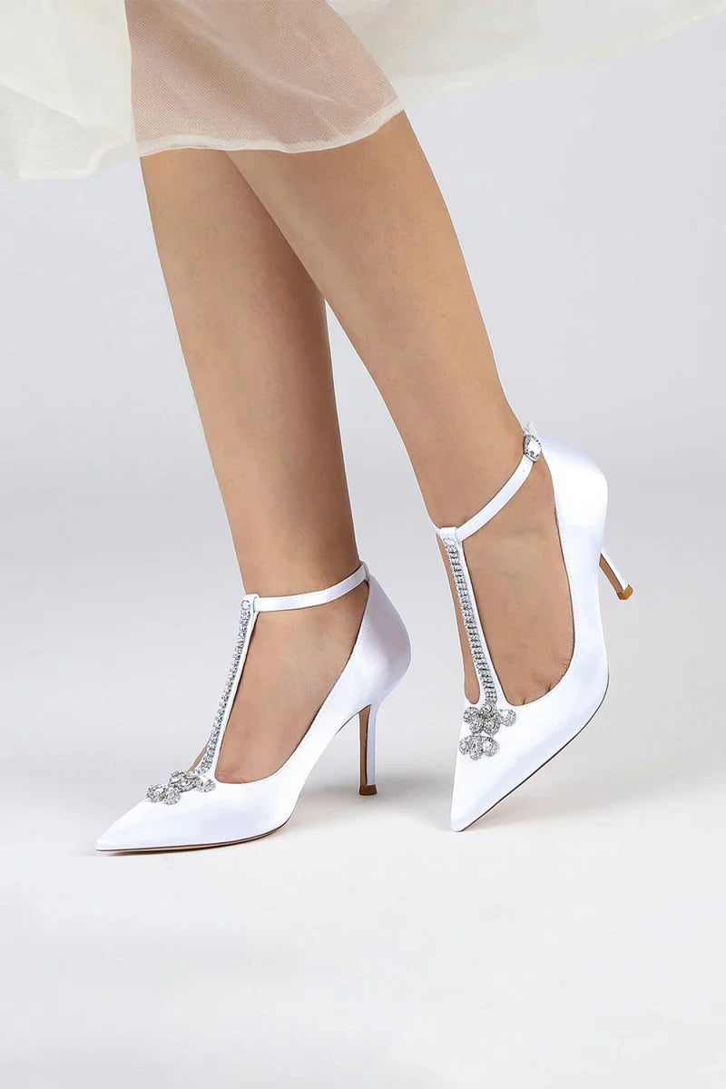 Party Pointed Toe Crystal Strap High Heels Shoes