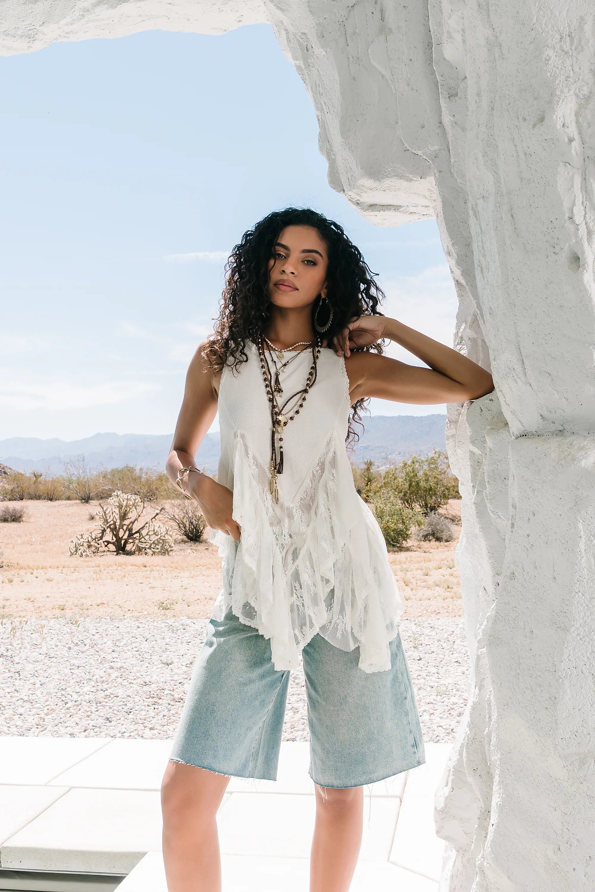 Mariana Lace Tank Top in Ivory