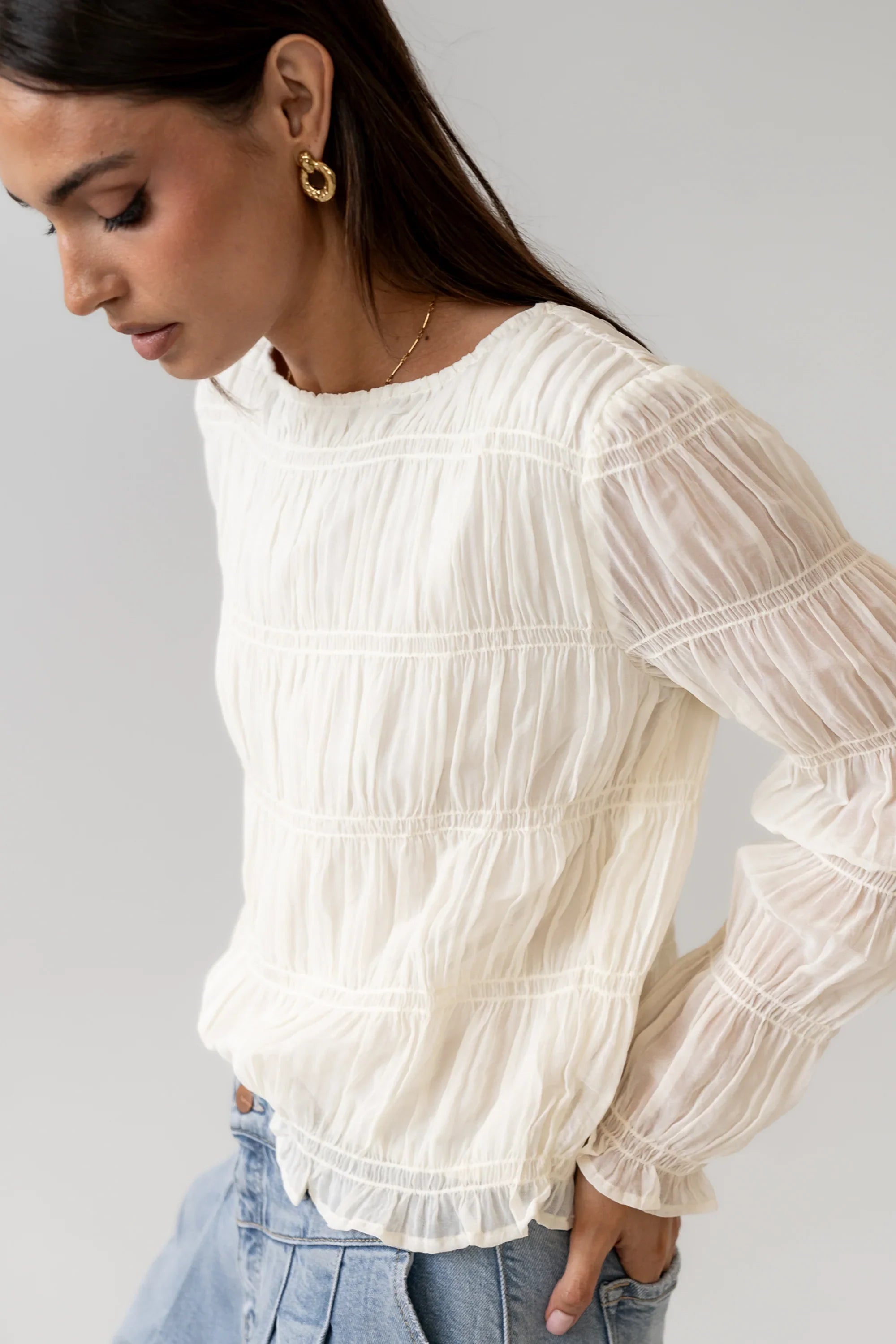 Zuri Smocked Blouse in Cream FINAL SALE