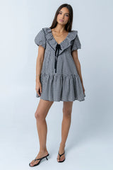 Tony Gingham Baby Doll Dress in Black