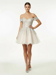Lace White Appliques A Line Short Wedding Dress