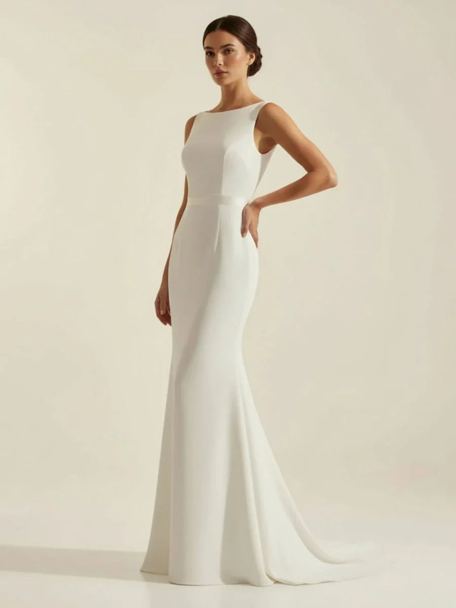 Simple Sleeveless Mermaid Wedding Dress With Sexy Bow