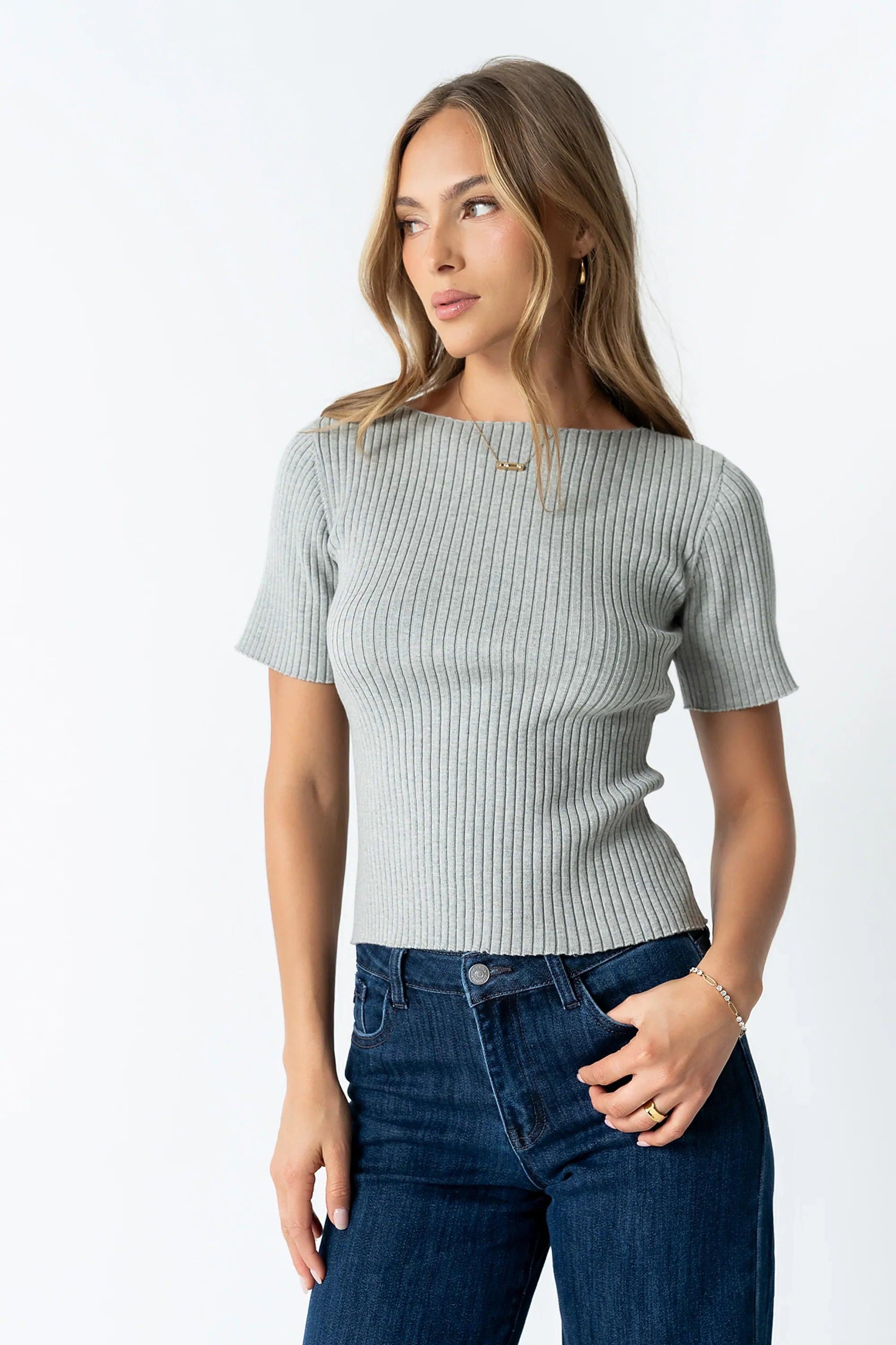 Waylen Ribbed Sweater in Heather Grey