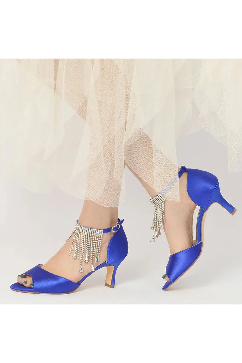 Cocktail Open Toe Tassel Strap Chunky Heels