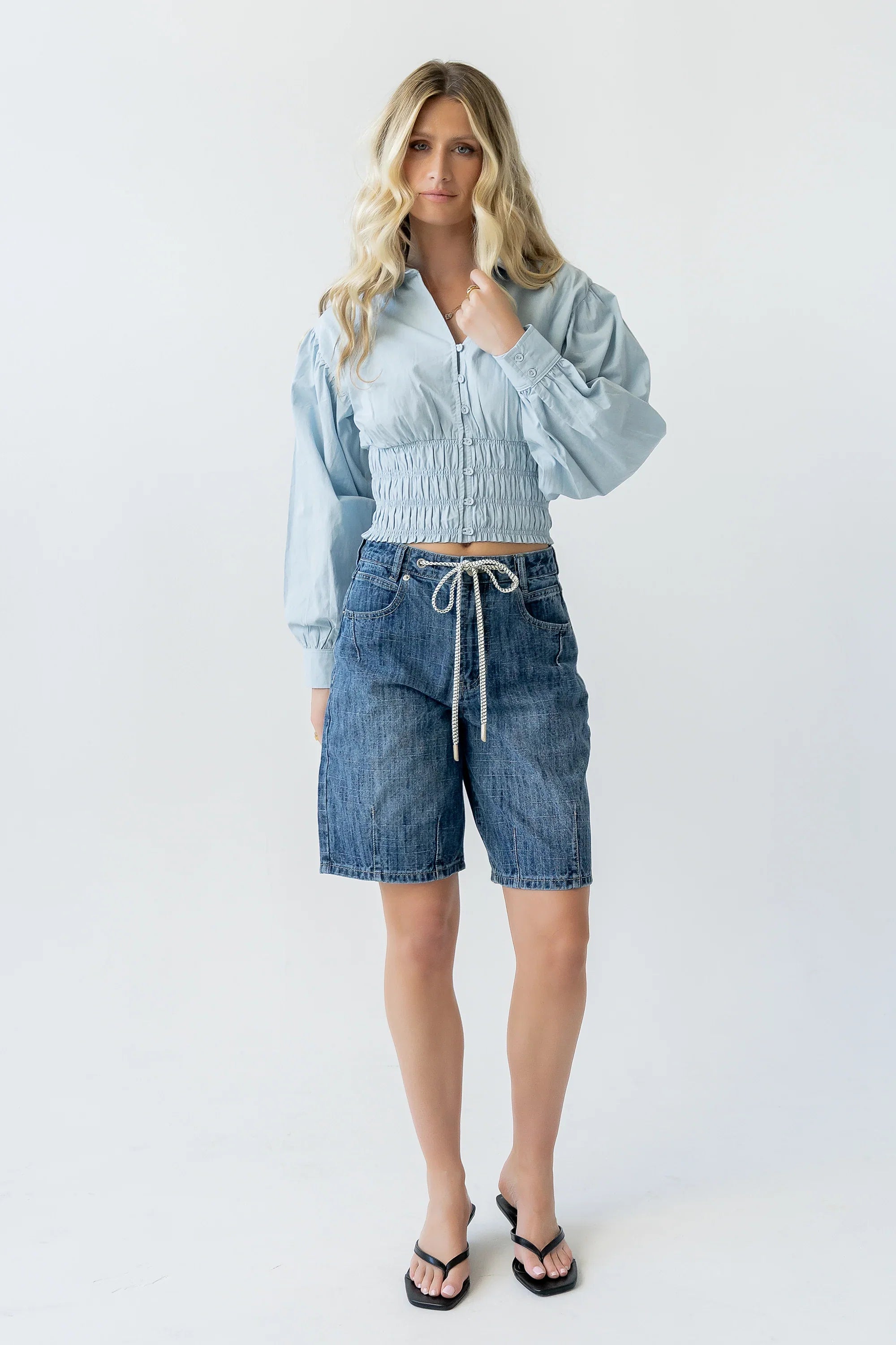 Yena Smocked Blouse in Blue