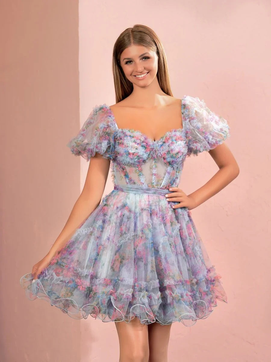 Ivana A Line Off the Shoulder Printed Tulle Short Homecoming Dress