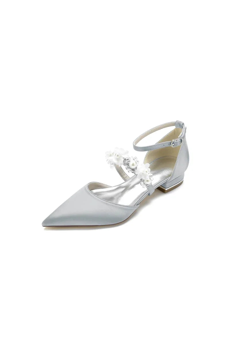 Flower Pearl Buckle Strap Pointed Toe Flats