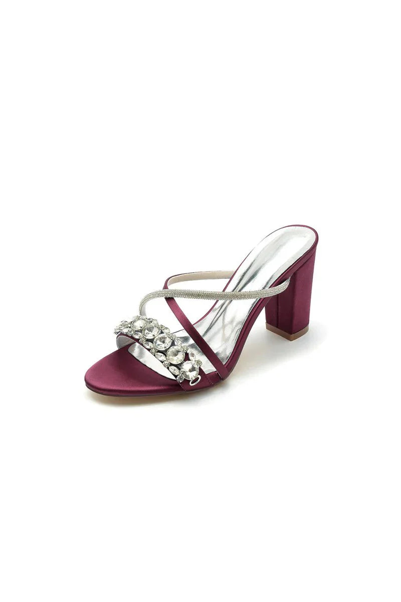 Silver Satin High Heels with Crystal and Metal Embellishments