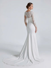 Mermaid White Lace Appliques Beaded Wedding Dress