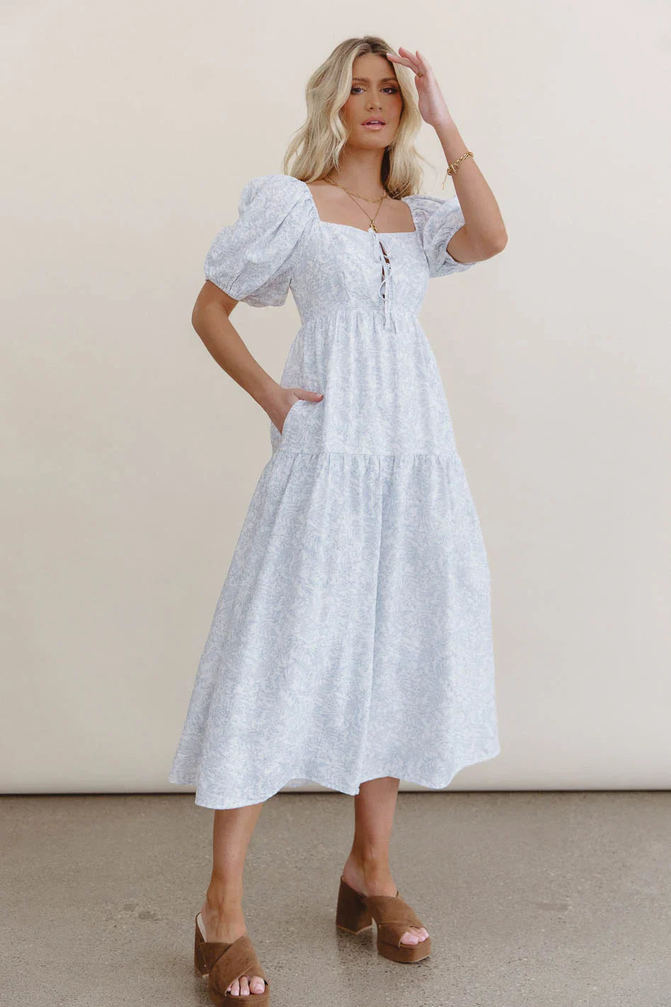 Kelsie Floral Midi Dress in Blue FINAL SALE