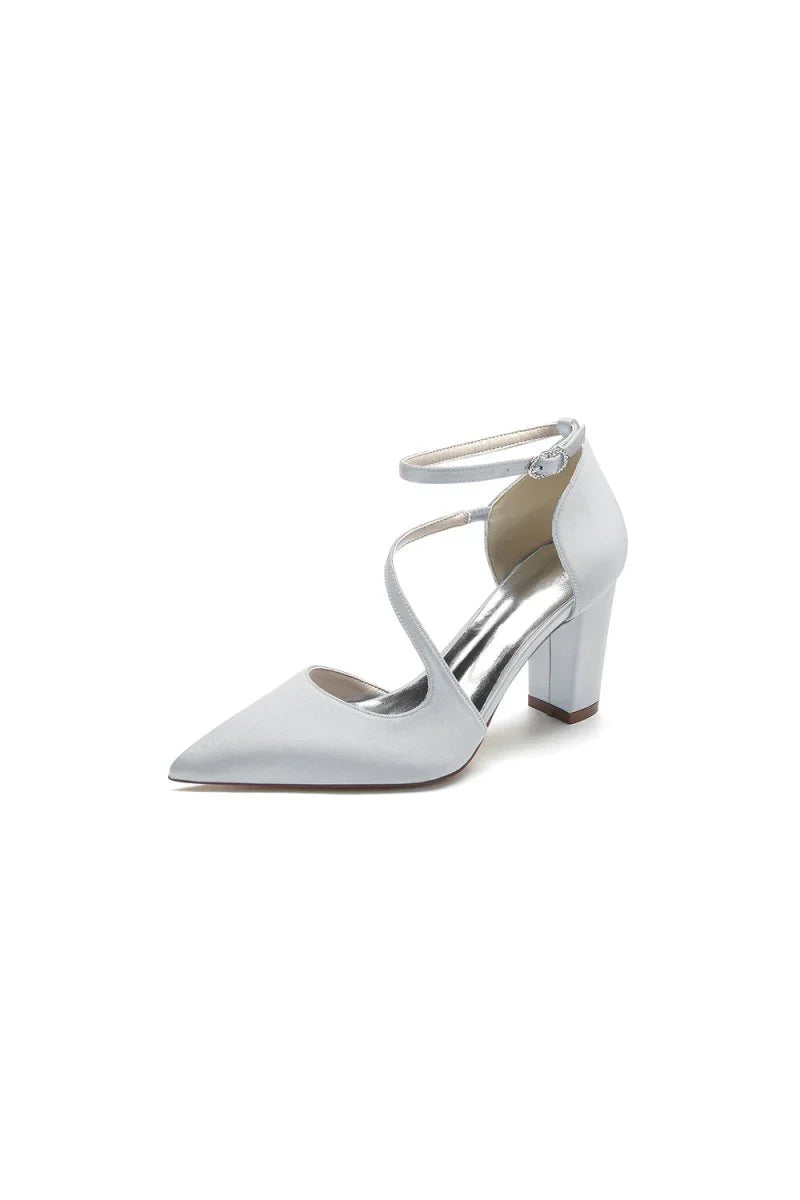 White Silk Pump with Decorative Ankle Strap