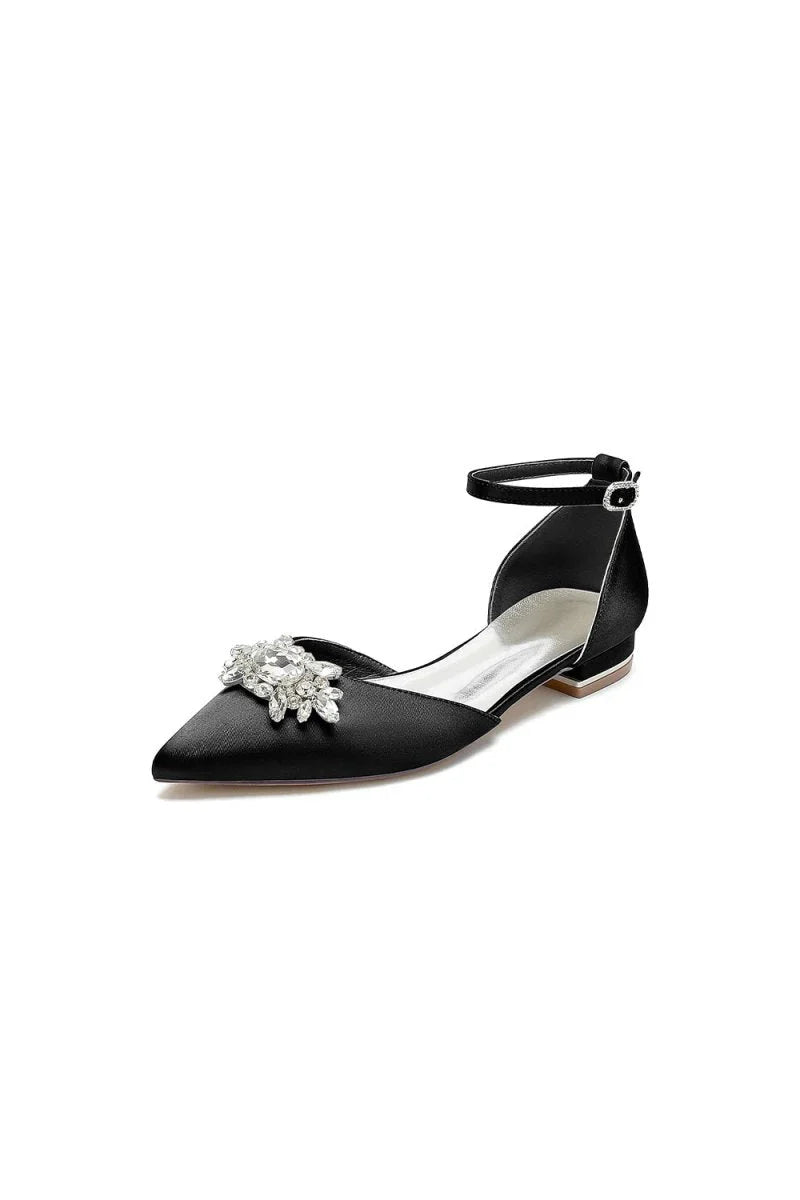 Pointed Toe Rhinestone Ankle Strap Kitten Heels