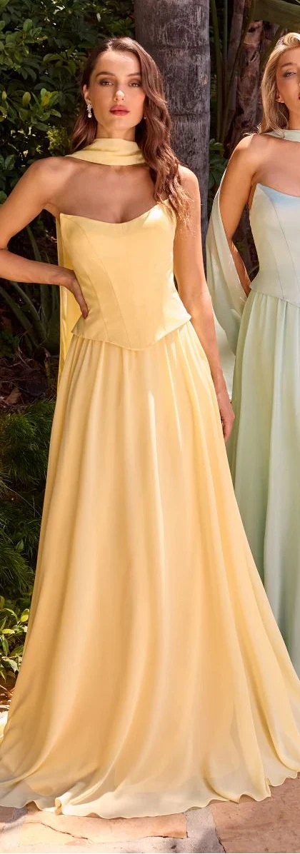 ISABELLA GOWN STRAPLESS CHIFFON DRESS WITH SCARF