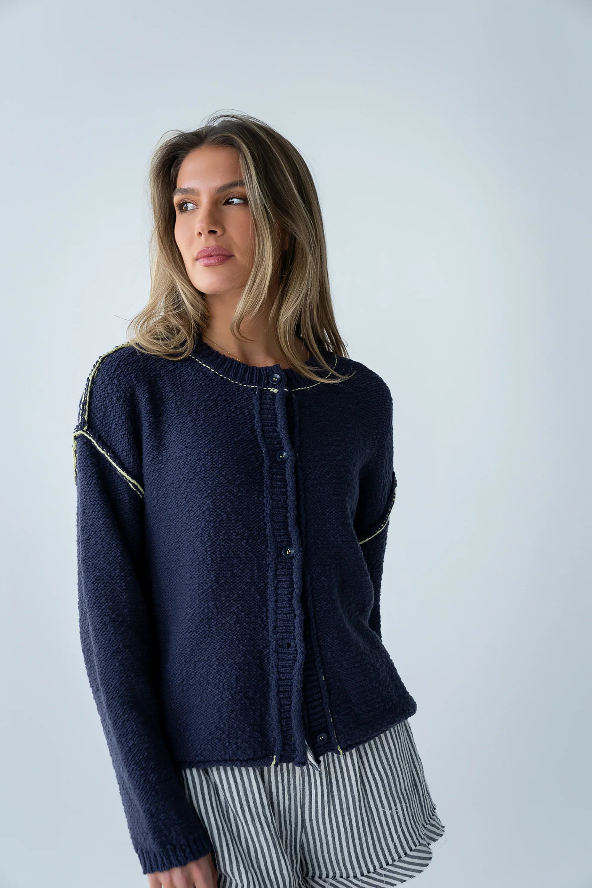 Mindi Contrast Sweater in Navy