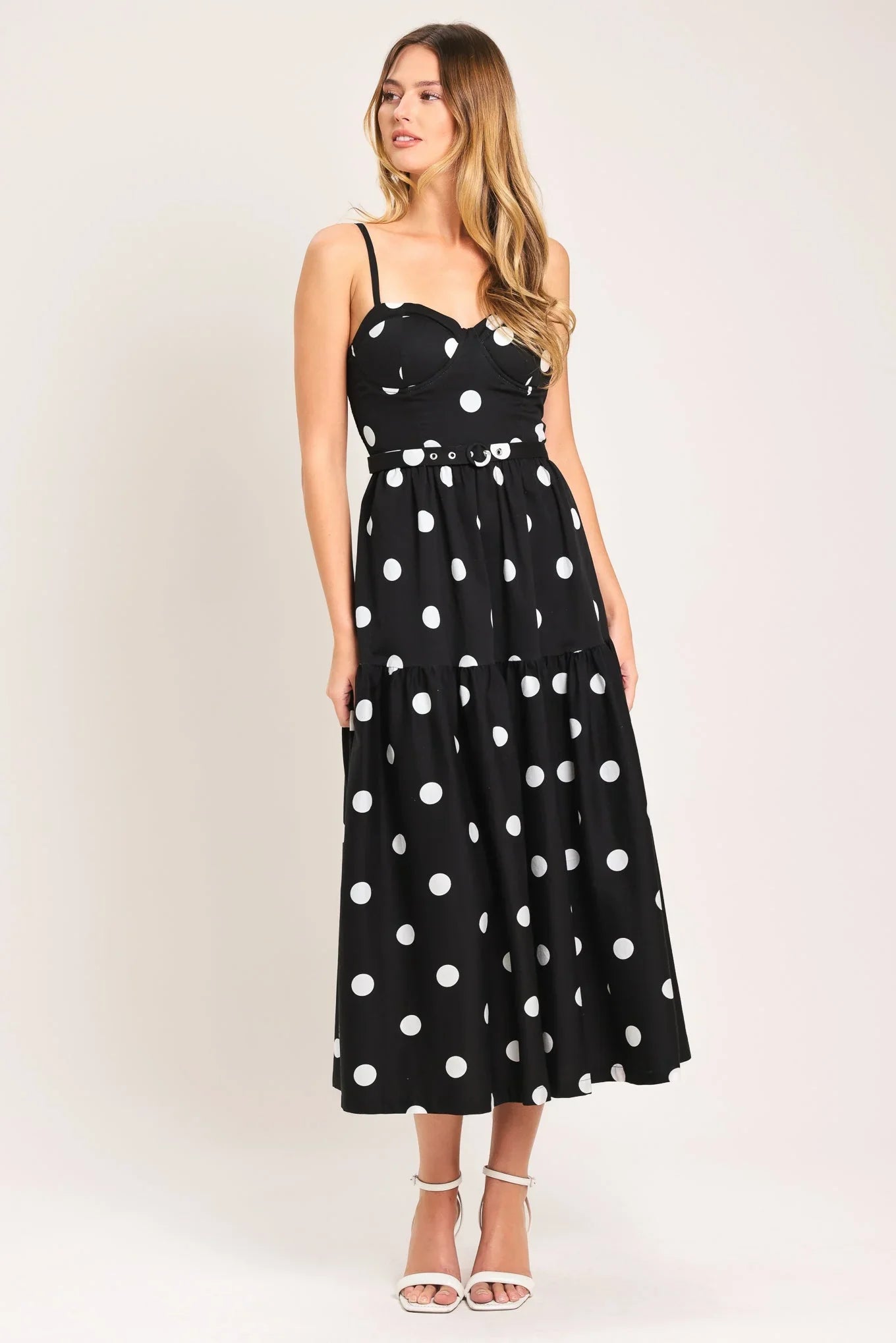 MONROE DOT BLACK WHITE MIDI DRESS