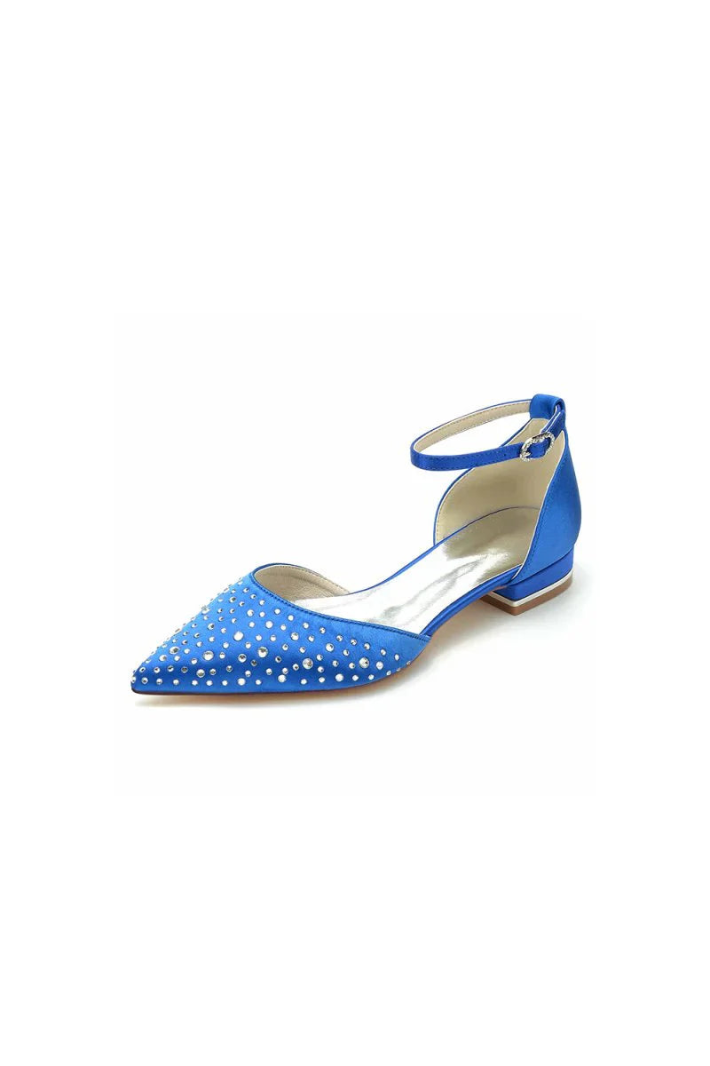 Pointed Toe Beaded Ankle Strap Buckle Kitten Heels