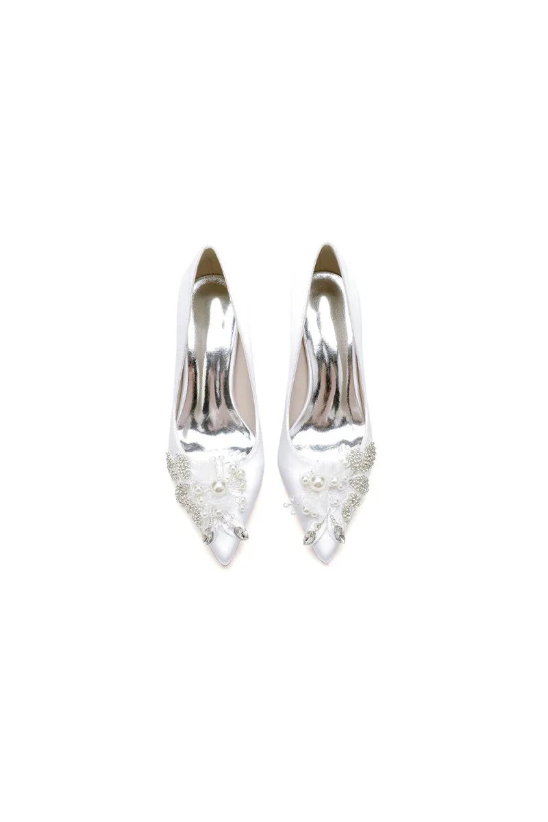 Floral Beaded Pointed Toe Chunky Heel