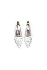 Floral Beaded Pointed Toe Chunky Heel