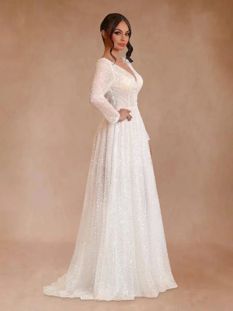 Bohemian A Line Sparkly Sequined Luxury Wedding Dresses